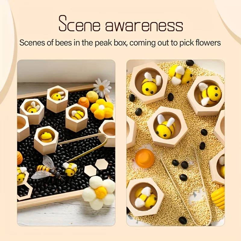 Wooden Bee Hive Sorting & Stacking Toys for Toddlers Learning Montessori Toys for Fine Motor Skill Tactile Toys Sensory Bin Toys 4