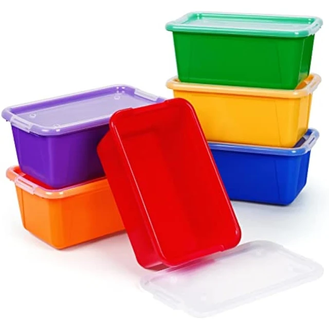 GAMENOTE Multicolor Storage Bins with Lids - 5 Qt 6 Pack Small Cubby Bins  Stackable Plastic Containers for Classroom Book Bin - AliExpress