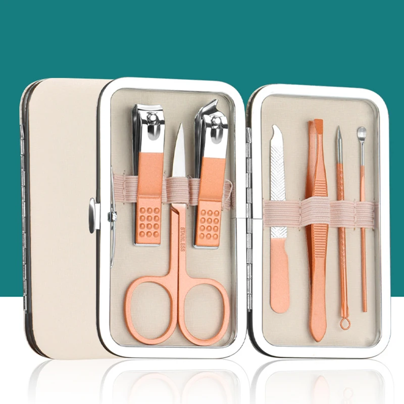 Portable 7Pcs/Set Stainless Steel Nail Clippers Kit Travel Manicure Tools Ear Cleaning Tools Nail Care Pedicure Tool