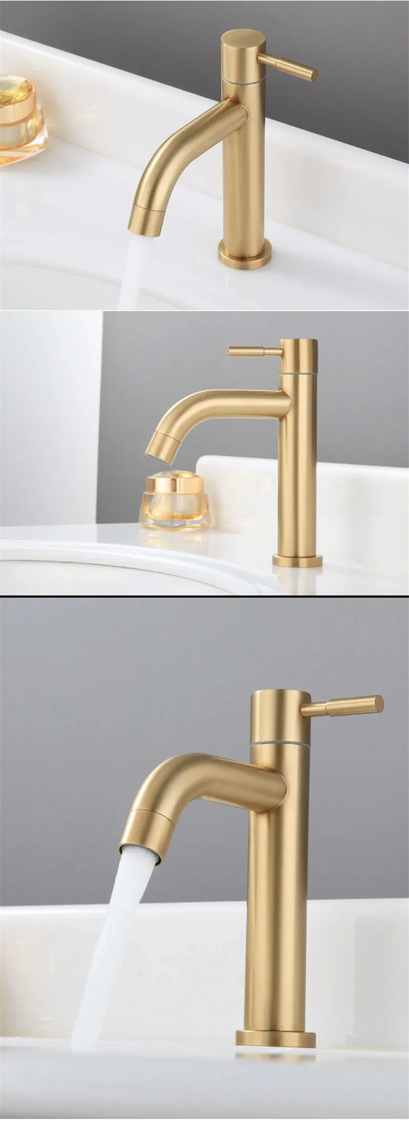 Description Picture 3 of itemGolden Cold Water Tap Stainless Steel Faucet Cold Water Bathroom Washbasin Faucet Tap Kitchen Bathroom Accessories High Quality