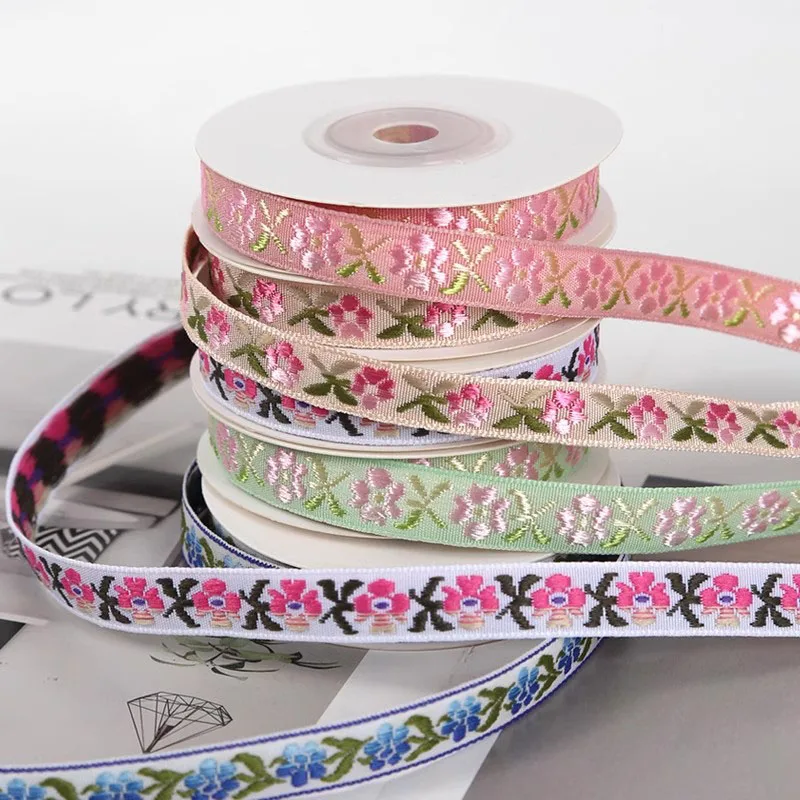 

New 10mm 5yards Ethnic Style Embroidery Love Flowers Lace Ribbon DIY National Costume By Hand Clothing Accessories Ribbon Lace