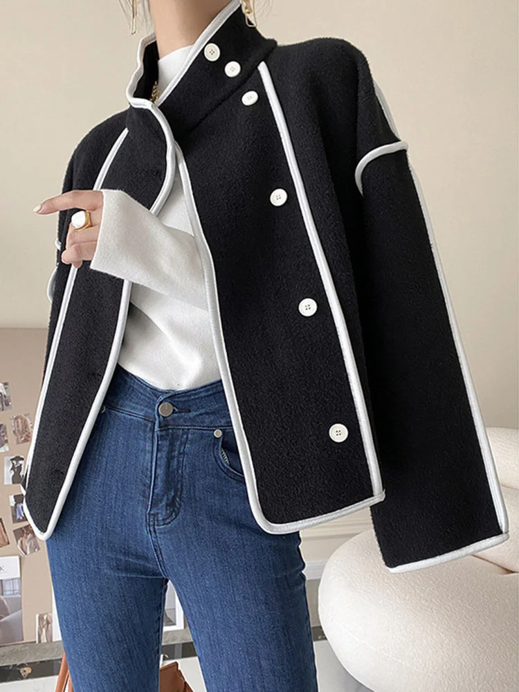 

High Quality Stand Collar Contrast Color Pearl Velvet Cropped Coats Spring Summer New Casual Cardigans Jackets Tide AB3264