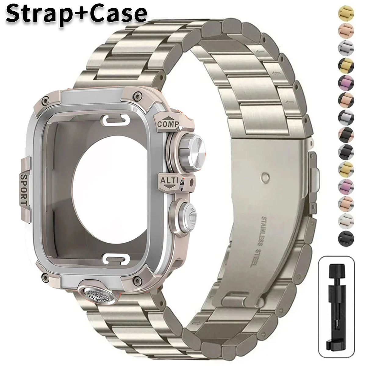 Premium Metal Strap and Protective Case