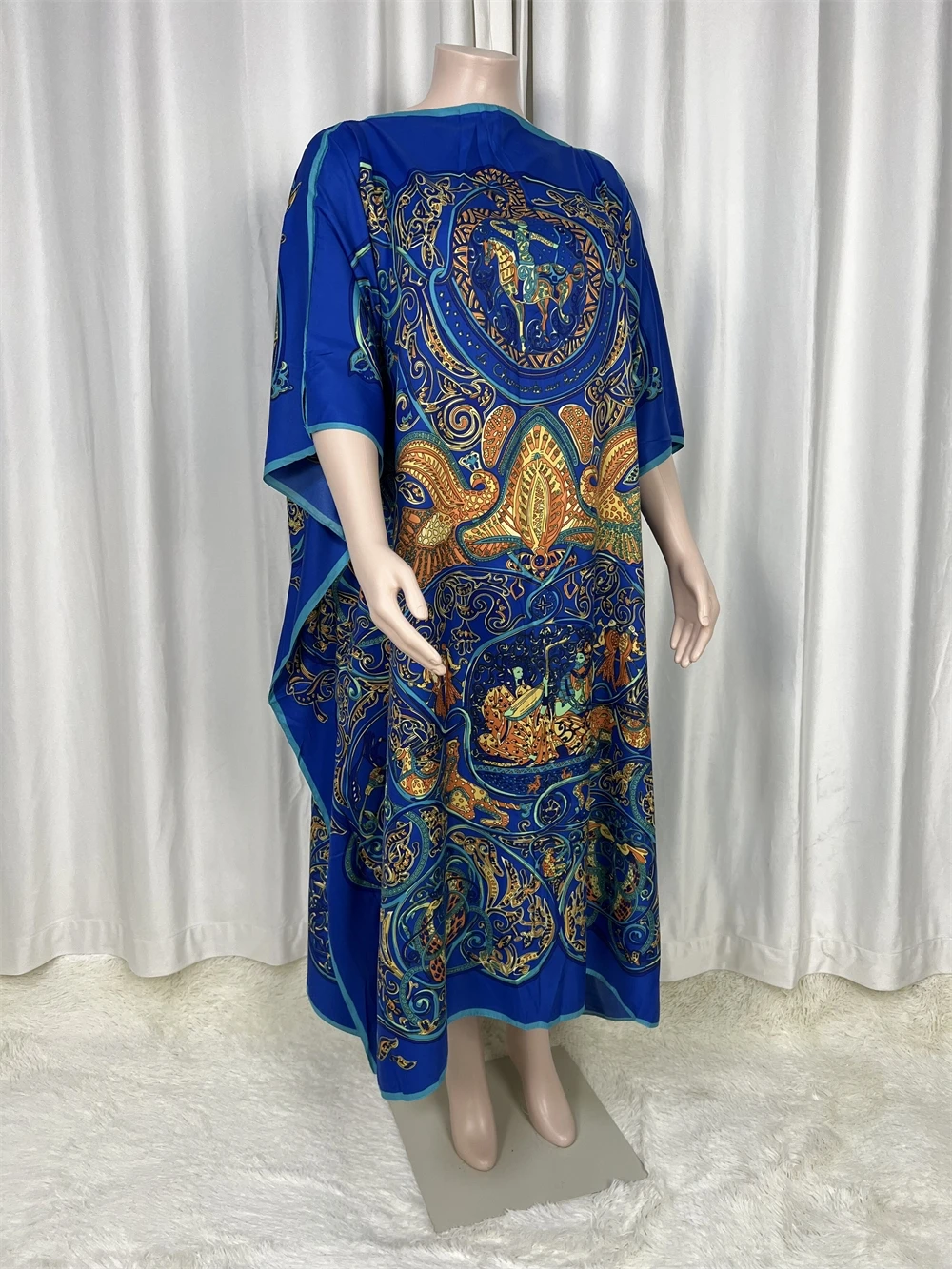 

African2024 Saudi Arabian Scarf Loose Print Silk Maxi Dress Summer Beach Bohemian Robe Kaftan Kimono Swimwear Short Sleeve c35