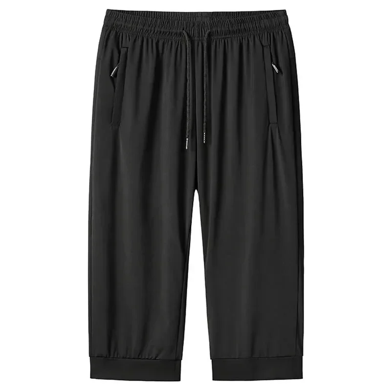 Plus Size 6XL 7XL 8XL Men's 3/4 Long Hiking Capri Shorts For Men Streetwear Cargo Short For Summer Travel Workout Ice Silk Pants 5