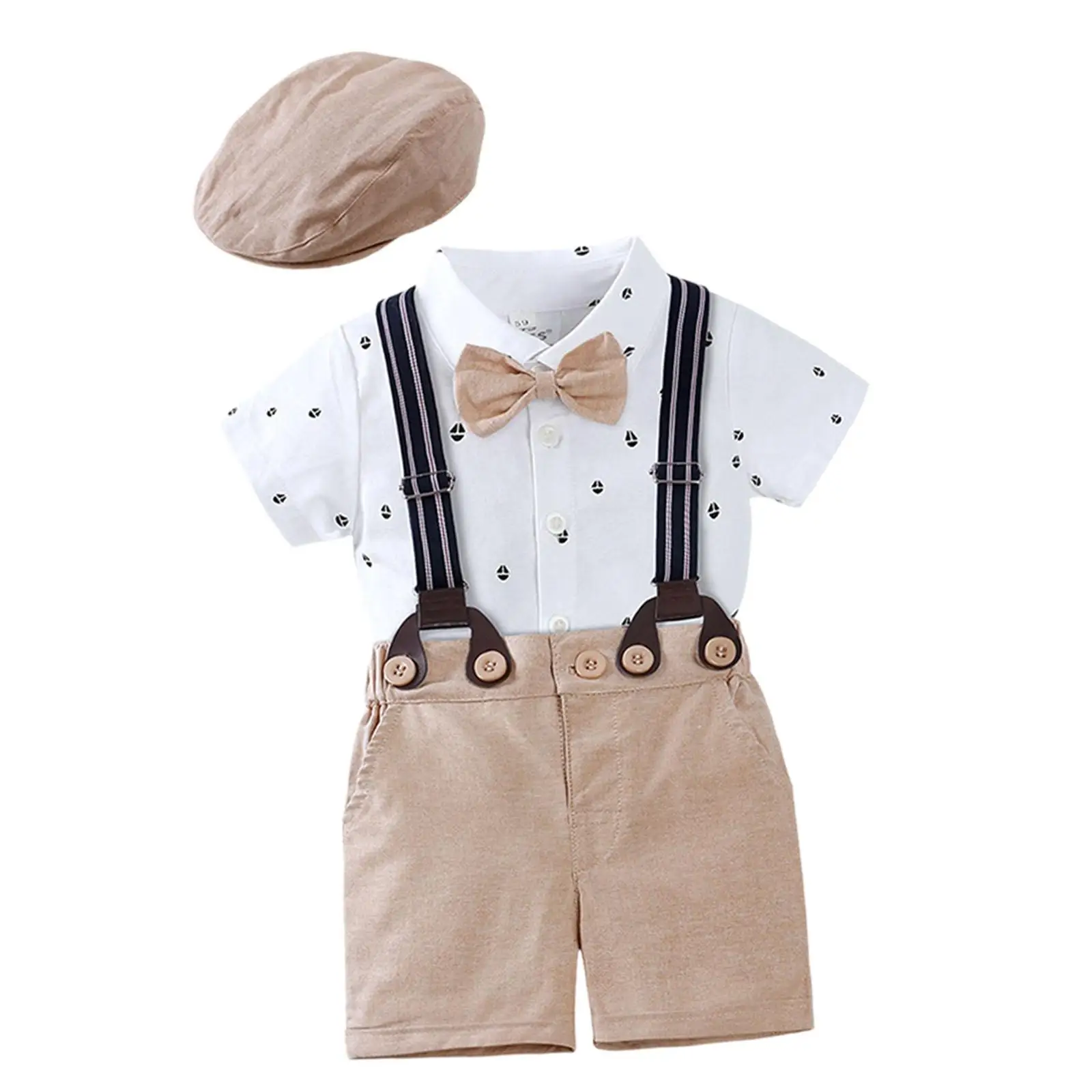 Summer Baby Boy Gentleman Suit Boy Outfits with Suspender Hat Baby Boy Clothes for Birthday Photo Prop Daily Wear Holiday Party