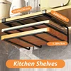 Kitchen Shelves Hanging Organizer Rack with Hooks Under Cupboard Paper Towel Rags Hanger Cutting Board Pot Cover Holder Storage 1