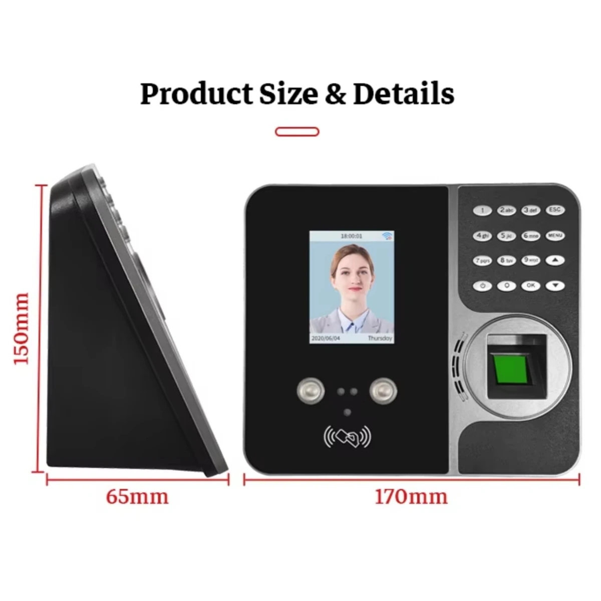Realand F-G495 근태관리 장치 2.8인치 TFT 스크린 다중 인식 방법 U-Disk /TCP/IP/WIFI 백업 배터리