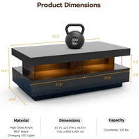 Modern High Glossy Coffee Table, Black Coffee Table with 2 Storage Drawers and Acrylic Design Open Space, Rectangle Coffee Tabl 2