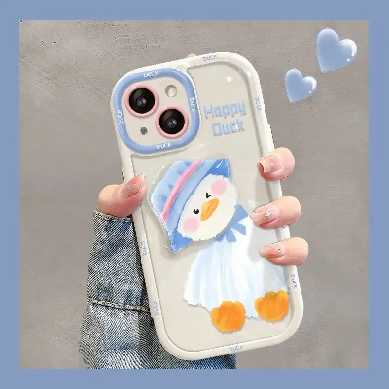Charming Duck and Cat Flower Design Phone Case