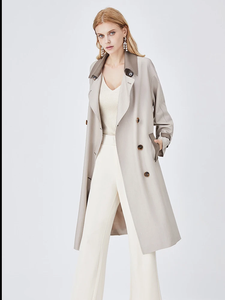 Elegant Casual Women's Windbreaker 2023 Autumn/Winter Versatile Korean Version Medium Contrasting Colors Length Coat Overcoat women 2023 winter new cotton coat ins coat large plush collar down korean version medium length plush cotton coat