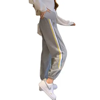 캐주얼 스트레이트 루즈핏 임신 바지 여성용, 스트라이프 패치 워크, 빔, 임신 의류, 가을 상품