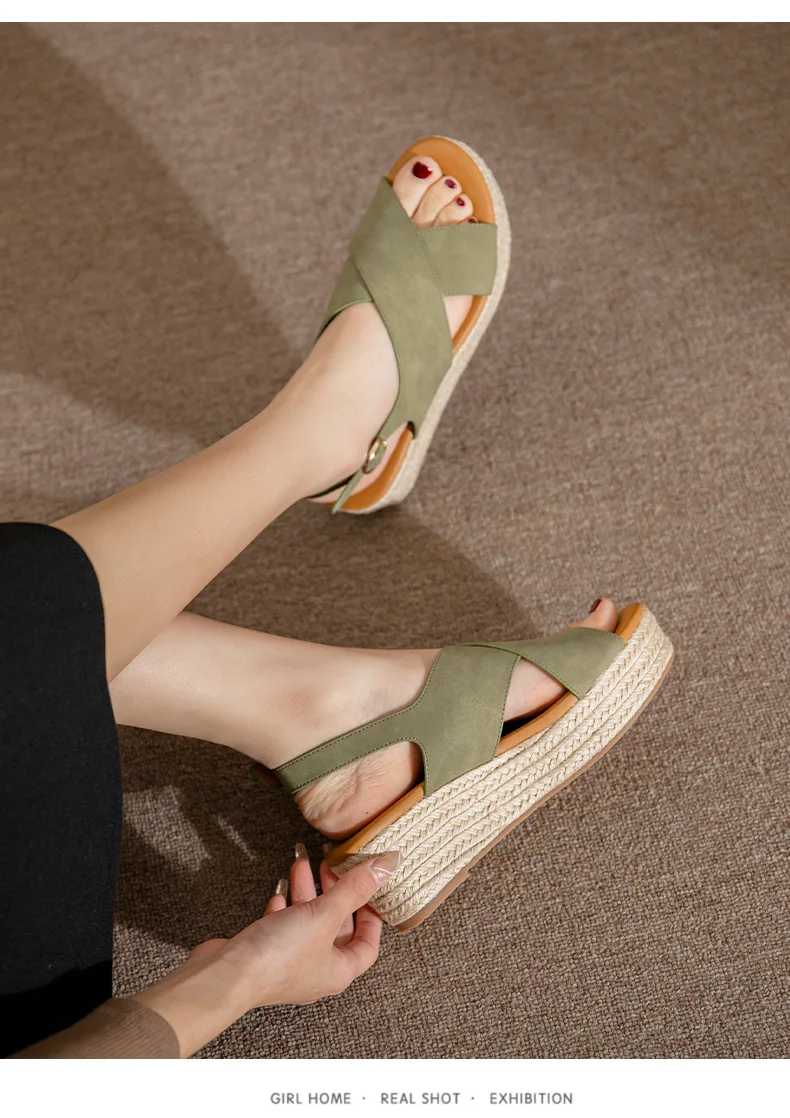 Summer Women Sandals 2022 New Fashion Wedges Super High Heel Sandals Buckle Round Toe Open Toes Ladies Footwear