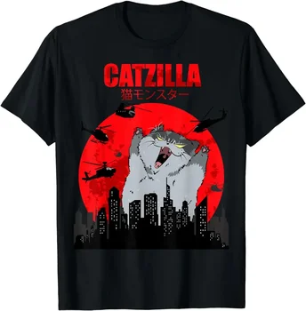 Funny Cute Art Japanese Cat Graphic for Cat Lover Catzilla Tshirts O-neck Women Clothing Streetwear Short Sleeve T Shirt Clothes 1