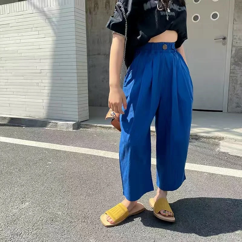 Fashion Baby Girl Boy Cotton Linen Pant Wide Leg Toddler Teens Child Trousers High Waist Kid Loose Pant Thin Baby Clothes 3-14Y