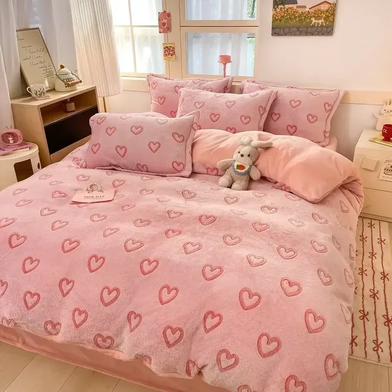 Winter Thick Warm Plush Flannel Duvet Cover Set Home Textiles Bed Linens Quilt Cover Sheet Pillowcase 4pc Queen Size Bedding Set 6