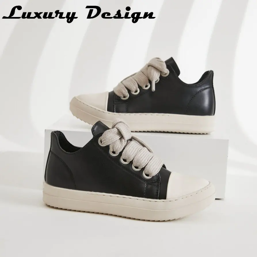 Fashion Split Leather Women Chunky Sneakers - Lace Up Platform Women Casual Shoe (D41)(BWS7)