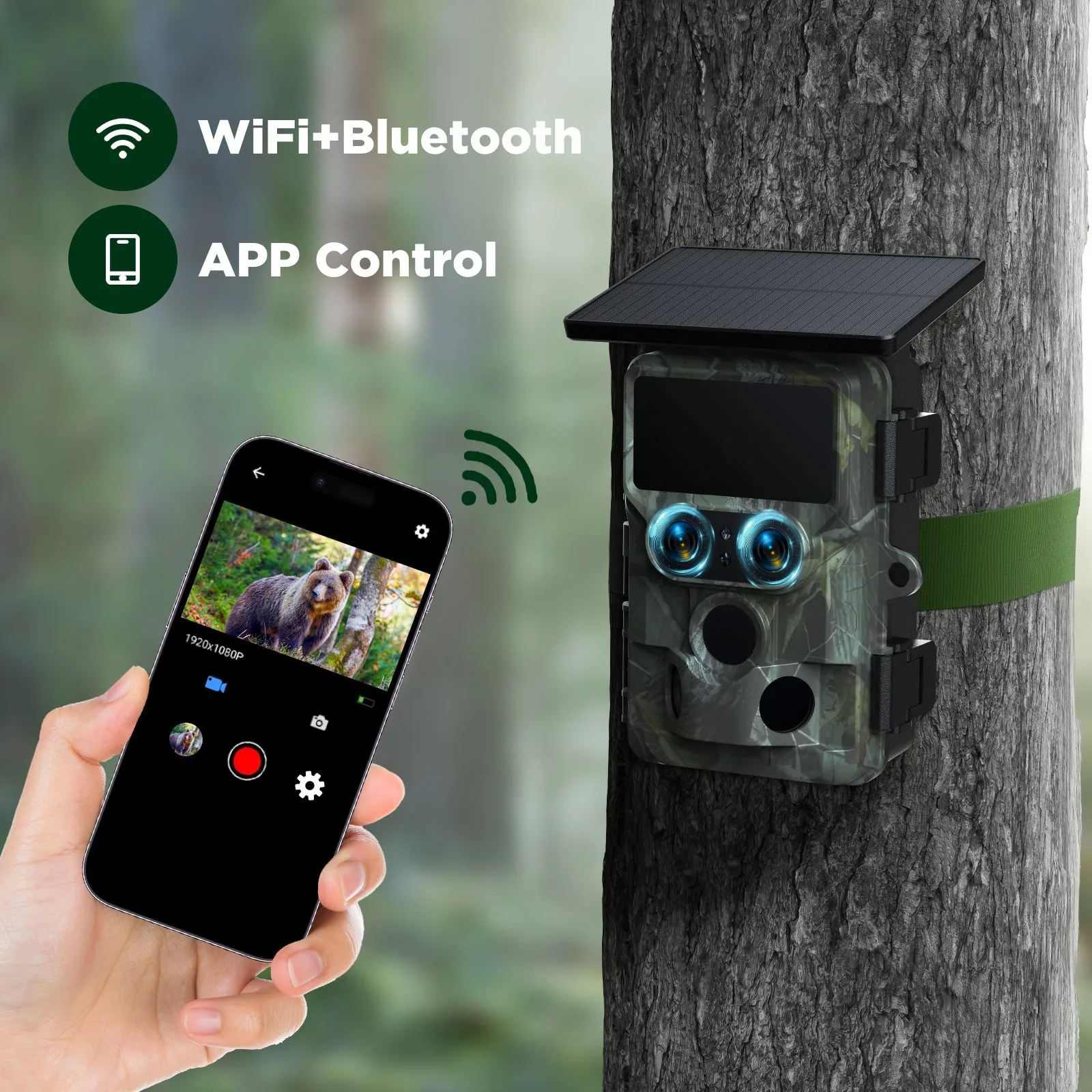 Hunting Trail Camera Trail Camera SunGusOutdoors 4K 48MP WiFi Solar Powered Dual Lens Wildlife Trail Camera Trap with 13MP SONY Native Sensor App Setting