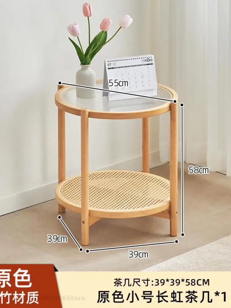 Japanese-style Rattan Coffee Table Table For Living Room Household Small Apartment Double-layer Bamboo Solid Wood Coffee