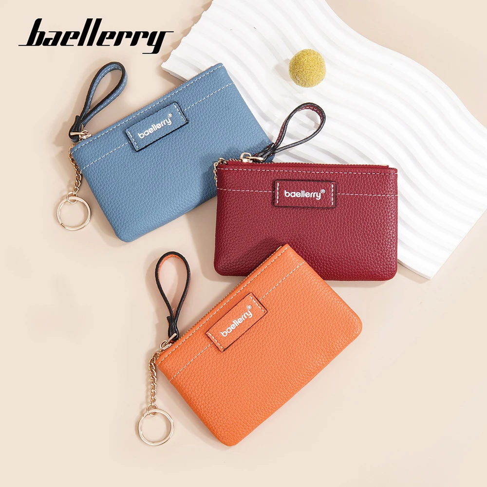Baellerry Stylish Handheld Wallet for Women, PU Leather Zip Coin Purse with Detachable Chain - Mini Clutch Organizer & Keychain