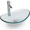 21.5" Bathroom Vessel Sink Modern Artistic Single Clear Boat Tempered Glass Basin Bowl Sink, W/Water Save Faucet Pop Up Drain 1
