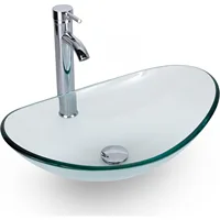 21.5" Bathroom Vessel Sink Modern Artistic Single Clear Boat Tempered Glass Basin Bowl Sink, W/Water Save Faucet Pop Up Drain 1