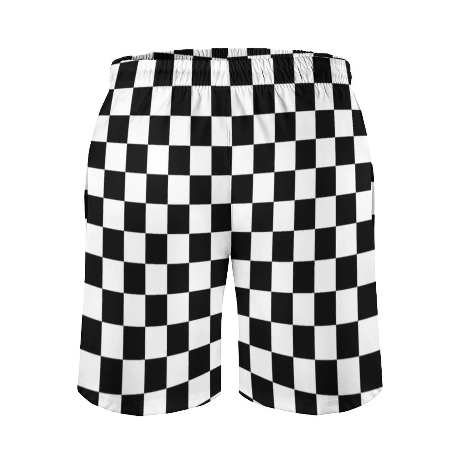 Black Checkerboard Board Shorts Classic Black and White Checker Beach Shorts Hot Males Cute Customs Swim Trunks Plus Size 5