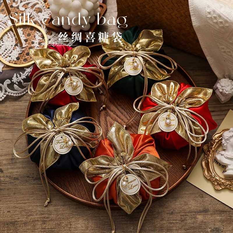Silk Wedding Candy Drawstring Bag Candy Box Wedding Gift Bag Wedding Gift Box Candy Cloth Bag For Wedding Birthday Party