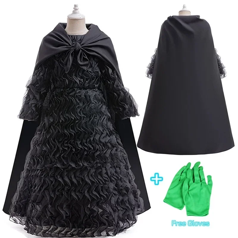 Cosplay Costume Wicked Elphaba Costume Black Witch Dress Hooded Cloak Girls Glinda Pink Princess Evening Dress Costume Halloween Party