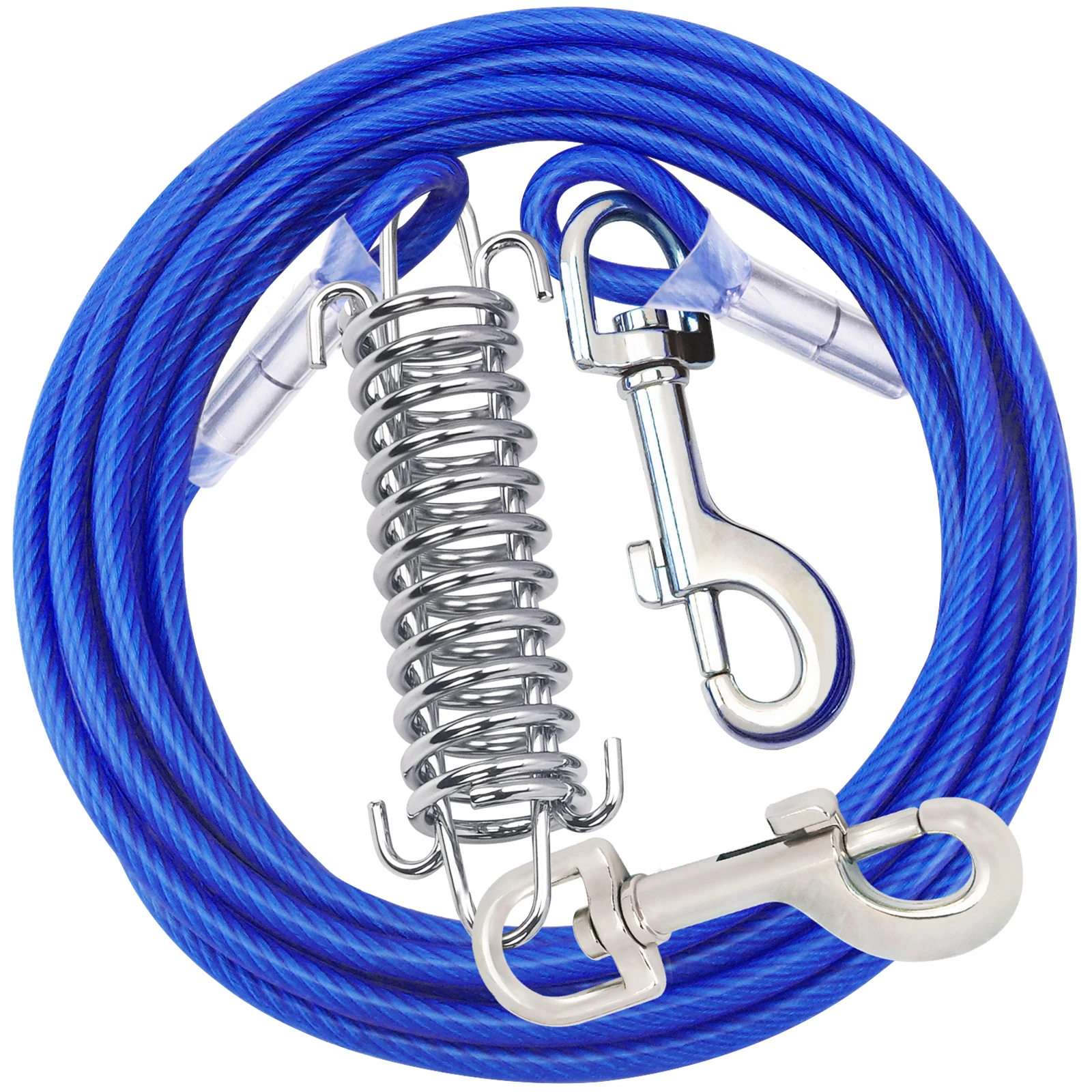 thumbnail image 1 of Cable de amarre para perros de dos cabezas con resorte de metal duradero Correa de entrenamiento alargada Correa de alambre de acero para perros pequeños, medianos y grandes, 1 of 5