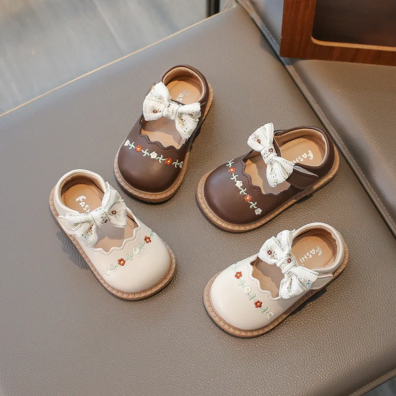 Girls Leather Flats Shoes Autumn Korean Style Soft Anti Slip