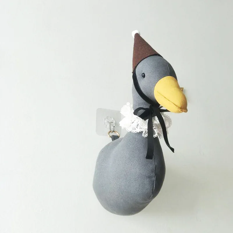 Lovely Duck Animal Head Wall Mount Decoration Hang Mural Stuffed Plush Toy Girl Room Decoration Birthday Gift