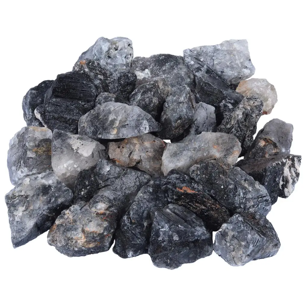 TUMBEELLUWA 1 lb Bulk Natural Black Rutilated Quartz Rough Stones For Tumbling,Cabbing,Polishing,Wire Wrapping,Chakra Balancing