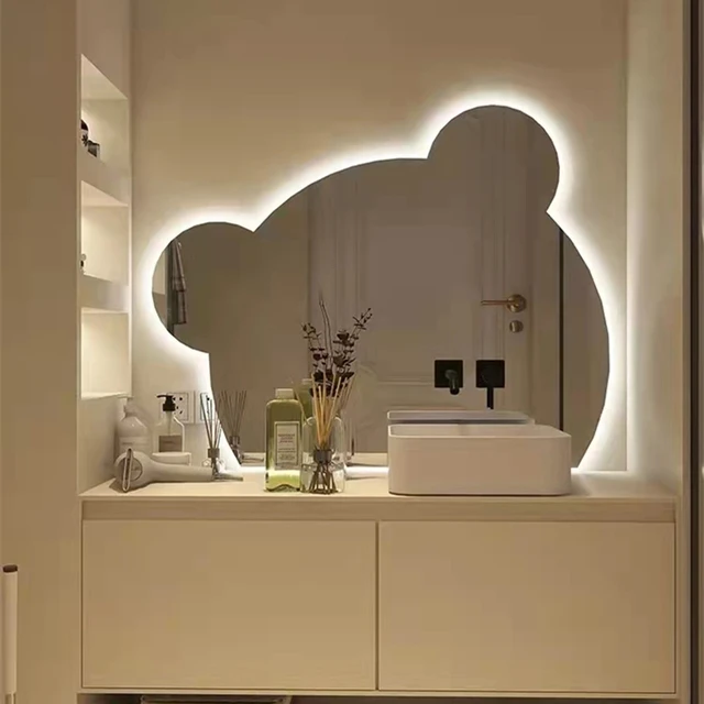 Espejo de baño personalizado con luz de oso de pared, espejo de maquillaje  con lámpara táctil inteligente, EB5BM - AliExpress