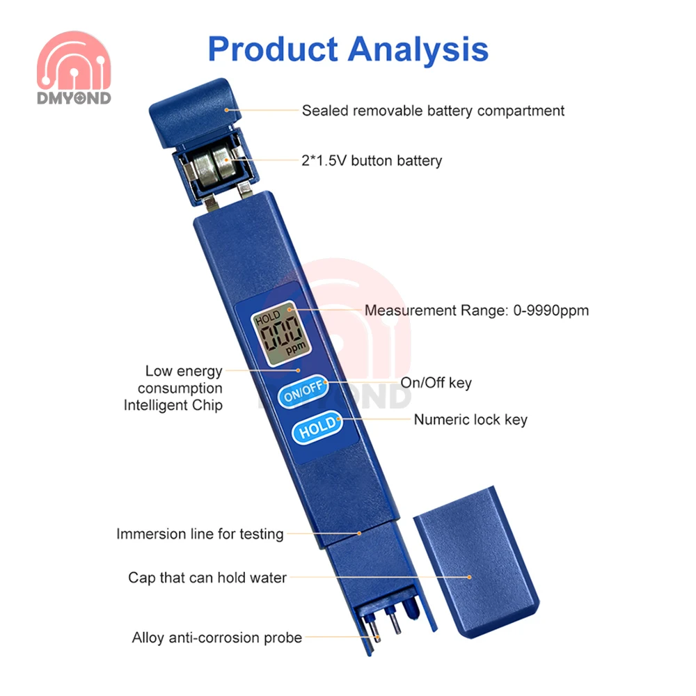 Portable TDS Water Quality Tester Pen 0-999ppm Alloy Probe Detector LCD Display Drinking/Pool/Aquaculture/Agriculture water tester,water quality detector
