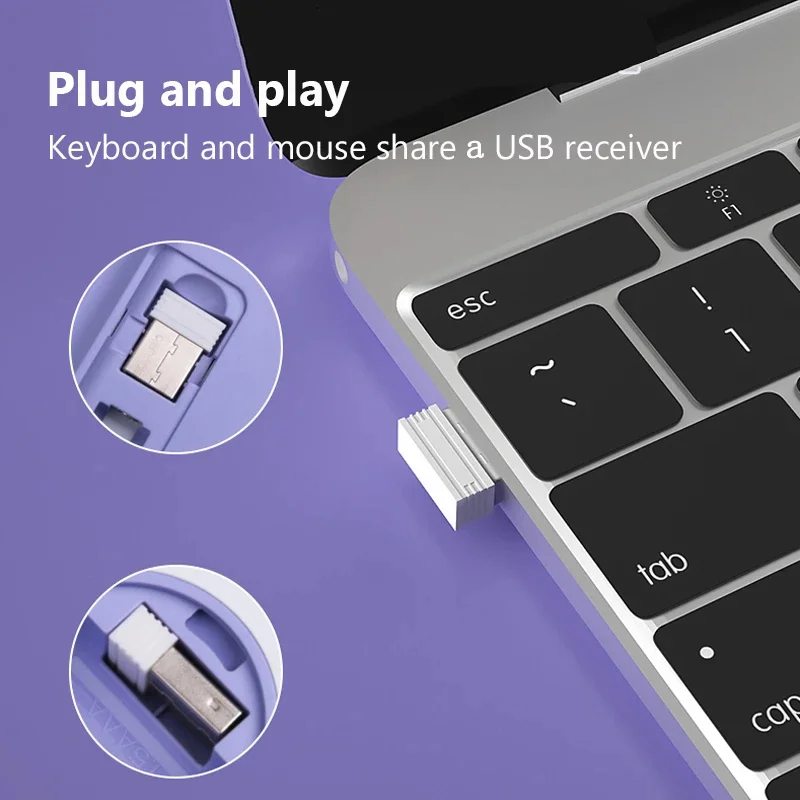 Conjunto de Teclado e Mouse Multimídia sem Fio 2.4g Ergonômico Silencioso Teclado Roxo Laptop pc Smart tv - Imagem 3