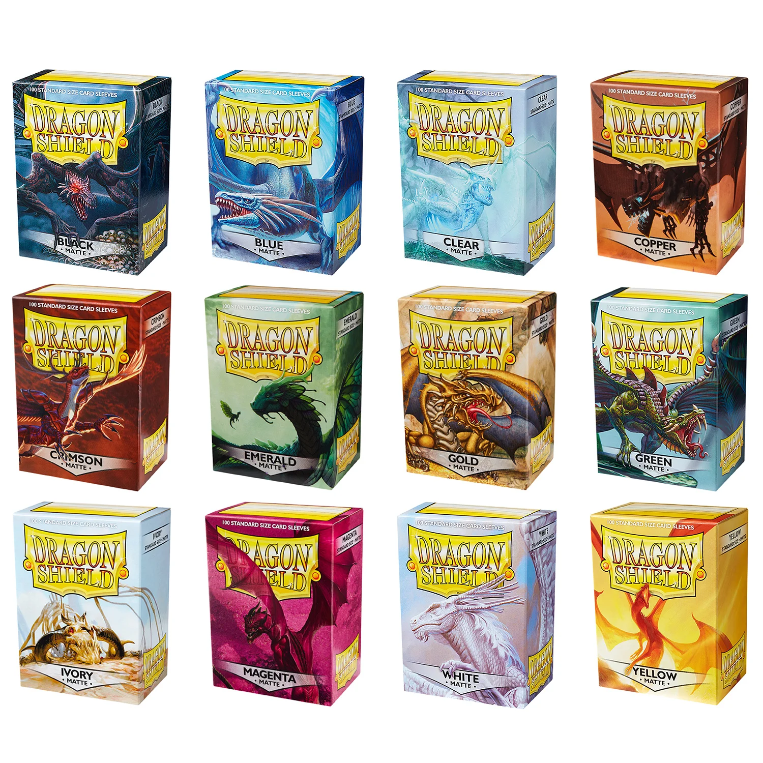 5PacksDragonShieldMatteClearBlackBlueYellowCopperGoldIvory