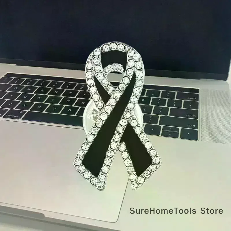 1/3/5Pcs Black Rhinestones Ribbon Brooch Funerals Memorial Pin For Woman Men Suit Dress Shirt Accessories Mourning Badge