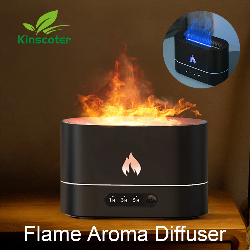 250ml Flame Humidifier 1/3/5H USB Smart Timing LED Electric  Aroma Diffuser Simulation Fire Night Lamp