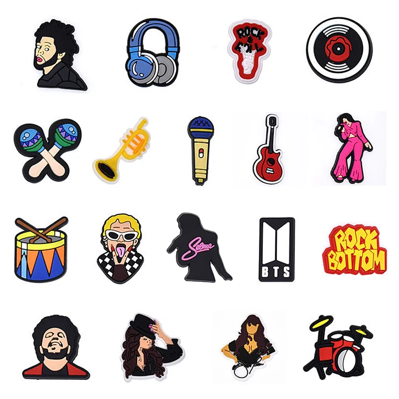 가수 시리즈 악어 참 슈퍼 스타 밴드 락 N' 롤 PVC 기타 드럼 신발 장식, 어린이 성인 파티 선물, 1 개 