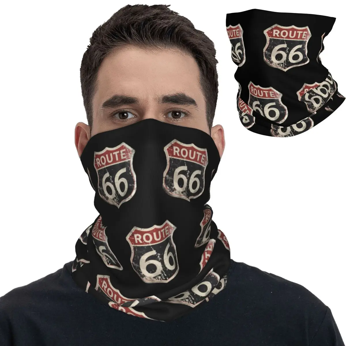 

Route 66 Vintage Sign Bandana Neck Cover Printed Wrap Scarf Warm Headwear Running Unisex Adult Windproof