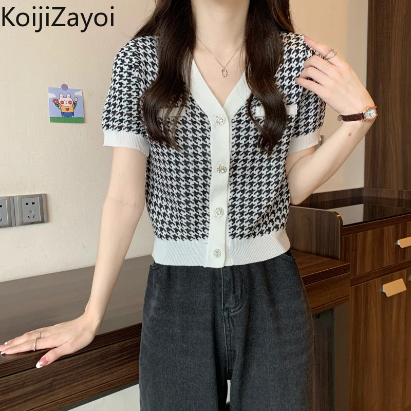 

Koijizayoi Thin Knitted Sweater Women's Summer 2022 New Coat V-neck Cardigan Short Tops Lady Chic Single Breasted Kardigan Slim