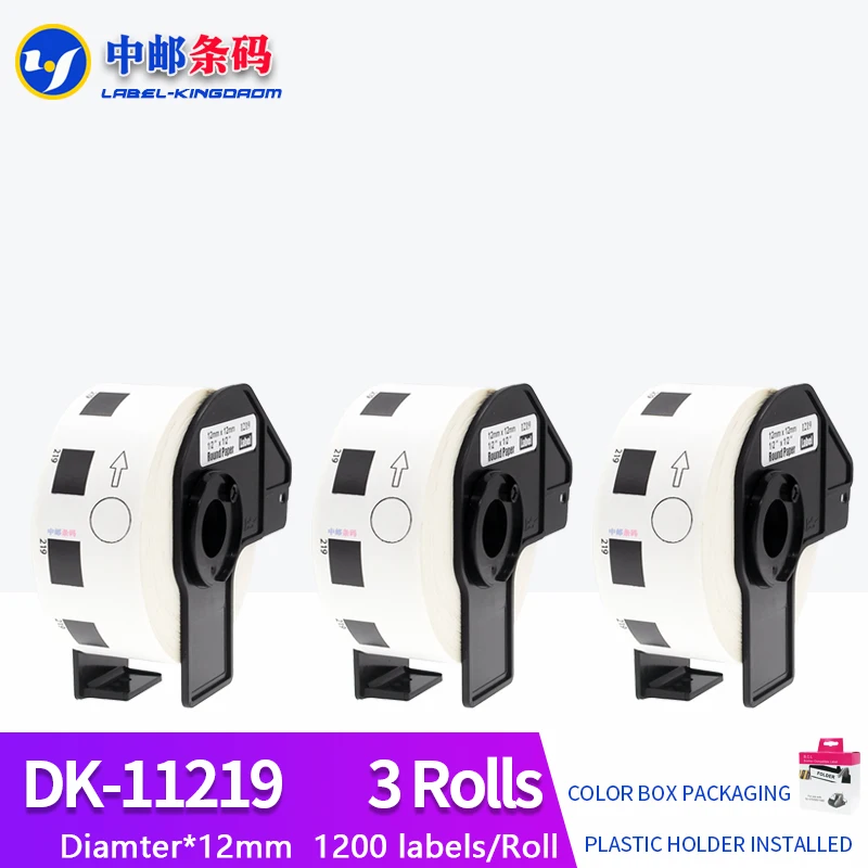 

3 Rolls Generic DK-11219 Label Compatible for Brother Thermal Printer Diameter 12mm Round All Come With Plastic Holder