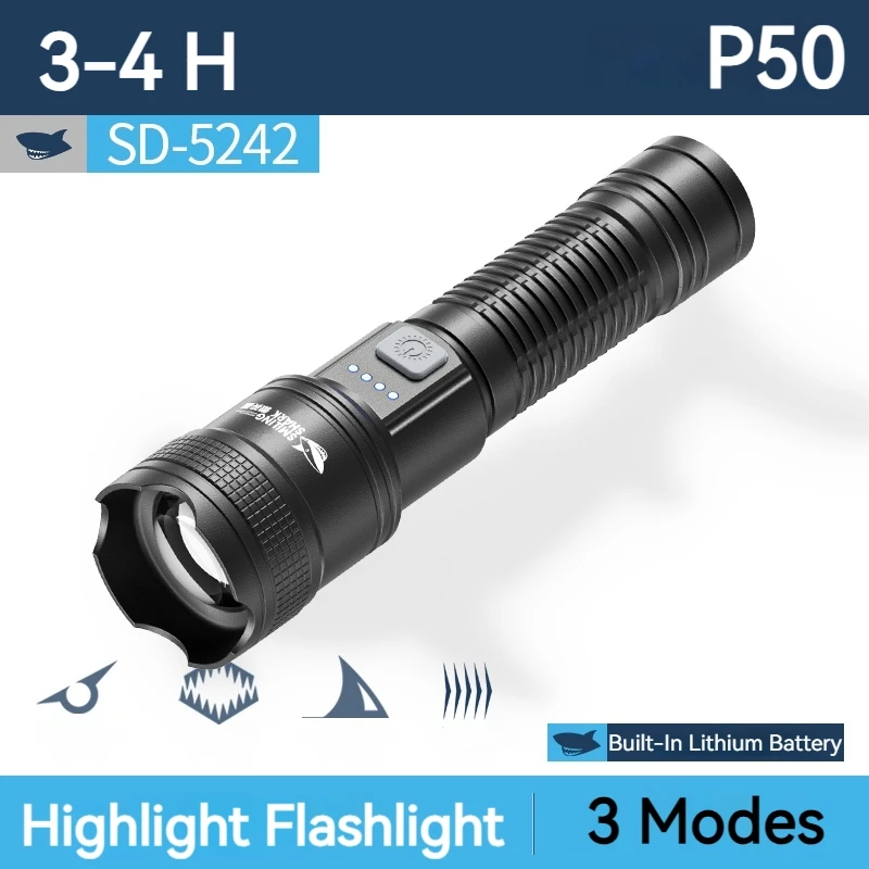 כריש מחייך sd5242 פנס נטענת, לפיד כף יד מוחזק p50, פנס 1200mah טקטית mah, פנס טקטי מחנאות