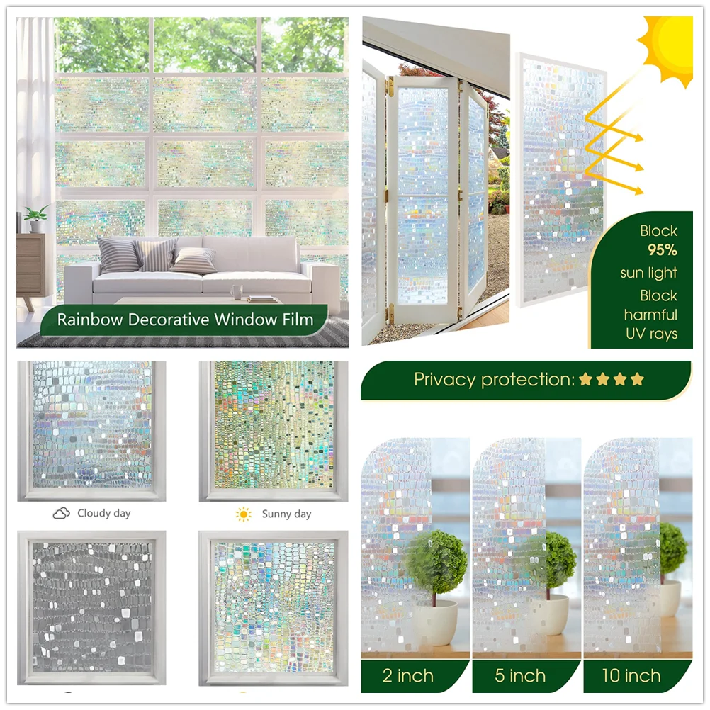 Privacy Window Film Static Clings Decorative Sun Blocking Non-Adhesive Anti-UV Protection Heat Control Glass Stickers for Home