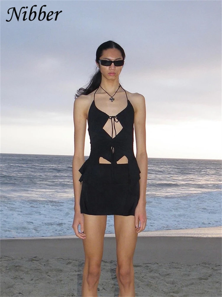 Nibber Sexy Lrregular Hollow Sling Top For Women 2024 Summer Sleeveless Crop Top Fairy Goth Female Casual Streetwear Hot Deals