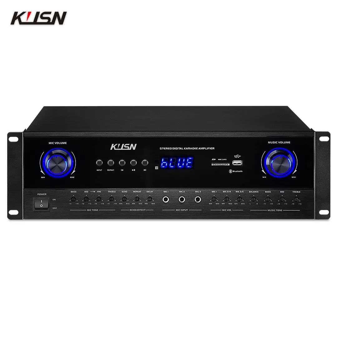 250W+250W 8옴 전문가용 디지털 노래방 파워 앰프 사운드 DSP 피드백 억제 PA 시스템 (USB 블루투스 포함)