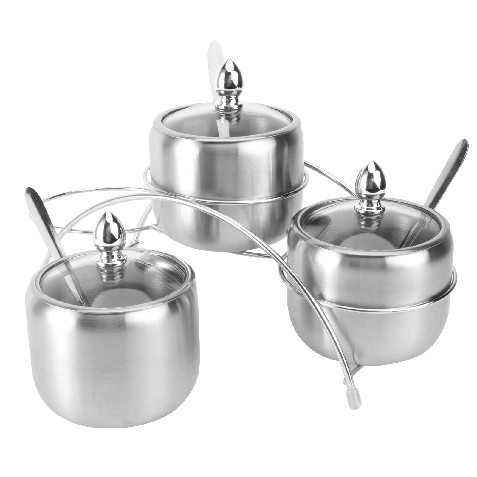 

Stainless Steel Jar with Lid and Spoon Rack Condiment Pots Seasoning Box Sugar Bowl Racks Sugar Pepper Containers for