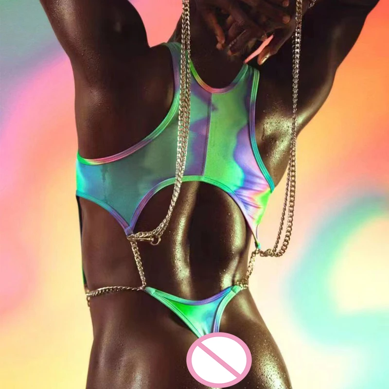 

Lingerie Men Bodysuits Teddies Chain Sexy Costume Clubwear Jumpsuits Fetish Gay Playsuits Leotard Novelty Backless T-back Thongs