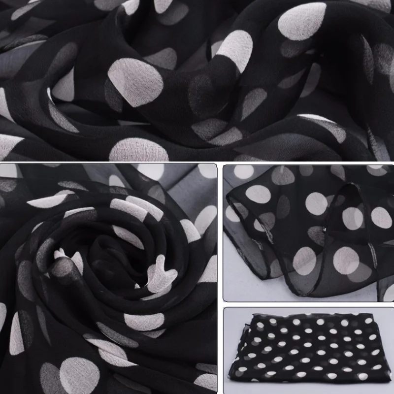 2024 Fashion Printed Dot Chiffon Hijab Scarf Women Pareo Lady Bandanas Beach Towels Summer Muslim Veil Wrap Female Foulard - Image 5